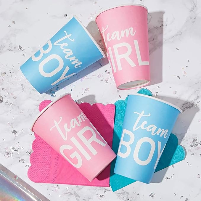 Paper Party Cups, Gender Reveal Party Supplies (12 oz, Pink and Blue, 50-Pack)