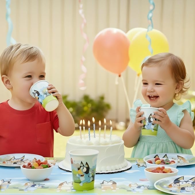 Unique Bluey Cups with Stickers | 16 Paper Cups, 4 Sticker Sheets, Checklist | Bluey Birthday Decorations | Party Supplies for Boys and Girls | Officially Licensed