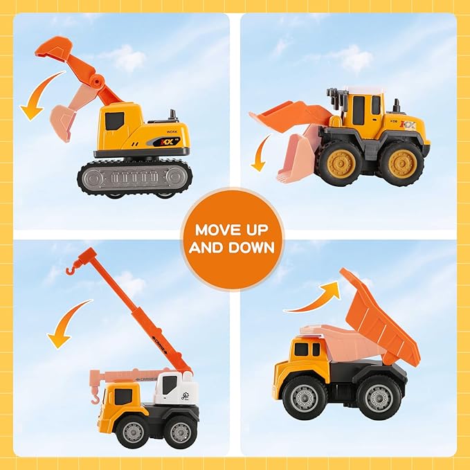 6-in-1 Mini Die Cast Alloy Construction Vehicle Set, Pull Back Toy Cars for 3 4 5 Year Old Boys Girls, Outdoor Boys Girls Toys, Ideal Gift for Birthday Party Favors & Christmas Stocking Stuffers