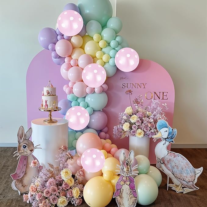 Pastel Balloon Arch Garland Kit, Macaron Pink Green Blue Yellow Latex Party Balloons Rainbow Pastel Color Easter Balloon for Easter Spring Wedding Graduation Baby Shower Birthday Party Decorations