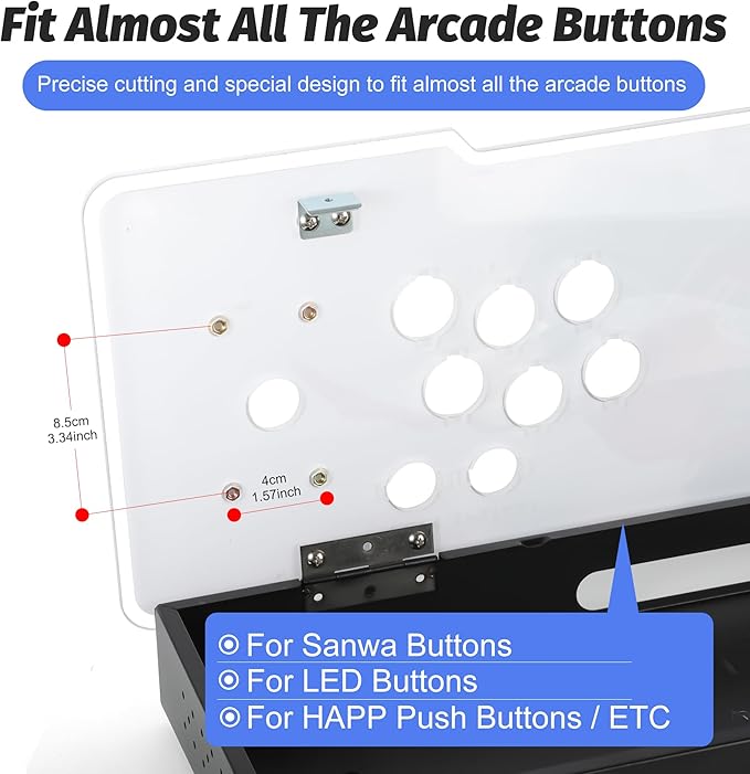 Sturdy DIY Arcade Console Kit - Metal Base and Acrylic Panel, 2 Player Video Game Machine Case, Supports 8 Buttons Each, Compatible with Pandora Kits (Black)