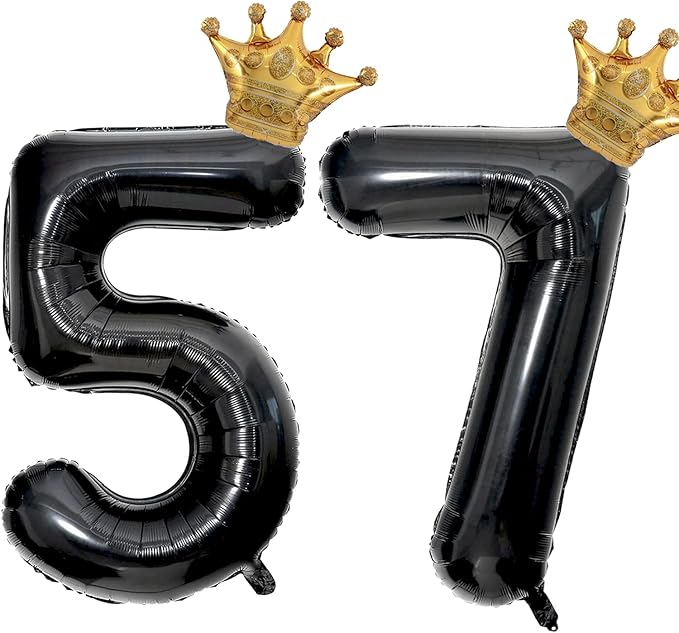 40 inch Large Black 57 Balloon Number with Gold Crown Balloons 57th Birthday Big Foil Mylar Helium Balloon for Women Man 57th Birthday Anniversary Decorations Supplies Favors(Number 57 Balloons）