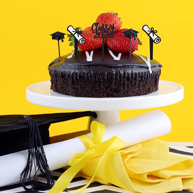 Boao 90 Pieces Class of 2026 Theme Graduation Cake Topper Plastic Cupcake Picks Graduation Cupcake Decorations for Party Supplies and Favors, 3 Styles(Black)
