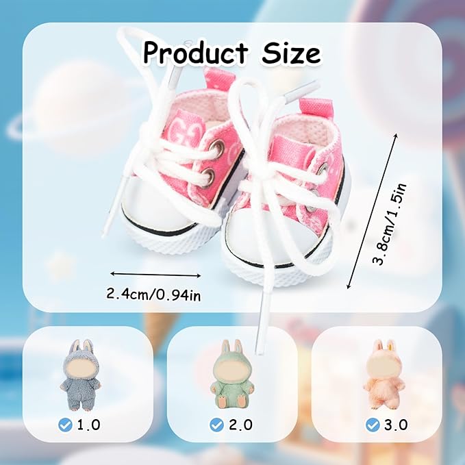 Mini Doll Shoes, 1 Pair Cute Lace Up Canvas Sneakers Compatible for 17cm/15cm Doll Shoes Toy Outfit Accessories Easter Gifts(Pink)
