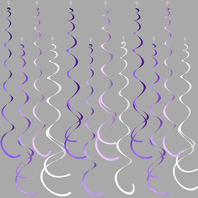 36Pcs Purple Hanging Swirl Decorations Ombre Purple Felt Swirl Streamer Spiral Ceiling Garland for Lavender Lilac Violet Birthday Wedding Bachelorette Baby Shower Graduation Holiday Hen Party Supplies
