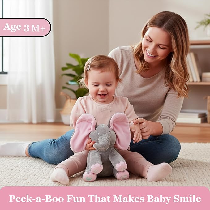 Dimple Kaia Elephant Stuffed Animal Toy - Animated Plush Pink Singing Elephant, Interactive Musical Peek-a-Boo for Babies, Kids, for Toddlers, Ages 0 and Up(Battery Included)
