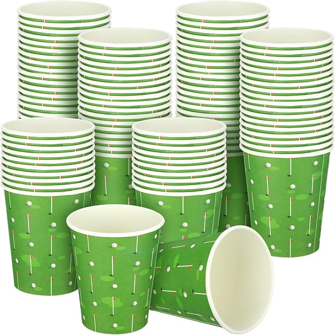 Teling 100 Pieces Golf Themed Party Paper Cups Disposable 9oz Paper Cups for Sports Supplies Decorations Drinking for Birthday Party Favors