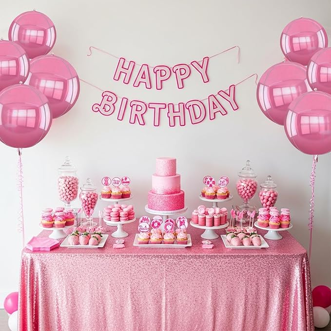 TONIFUL 16Pcs Large Pink 4D Giant Round Foil Balloon 4D Mirror Metallic Mylar Sephere Balloons for Christmas New Year Birthday Party Graduation Wedding Baby Shower Decoration Supplies(Mix Sizes)