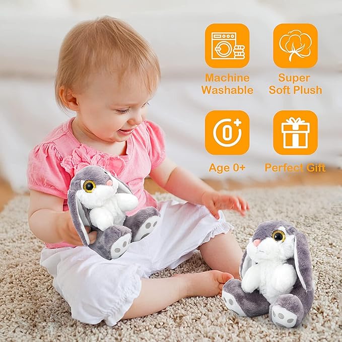 HO-EF Easter Bunny Stuffed Animal, 8.5" Bunny Plush with Floppy Ears, Machine Washable& Softness, Cute Bunny Rabbit Plush Toys for Girls Boys Kids Babies Easter Birthday Gifts Decoration, Gray
