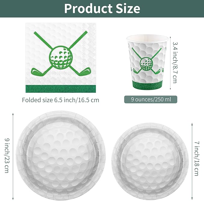 durony 96 Pieces Golf Party Supplies Birthday Party Tableware Set Including Paper Plates, Cups, Napkins for Golf Sports Themed Decorations, Serves 24 Guests