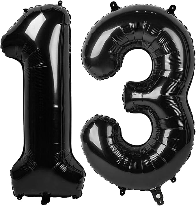 40 Inch Black Number 13 Balloon, Giant Number 13 Balloons for 13th Birthday Decorations, Party Supplies for Baby Boy Girl, Black Party Decor