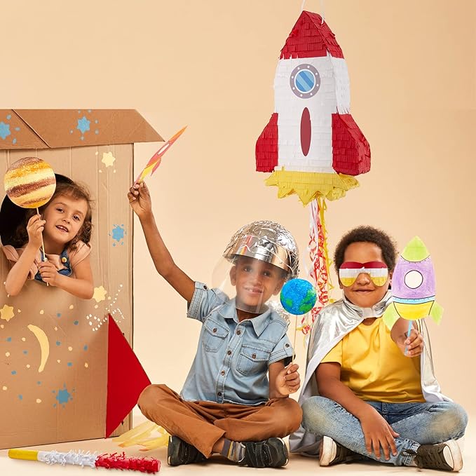 Space Piñatas for Birthday Party Rocket Piñata with Stick, Blindfold, Confetti for Adults Birthday Baby Shower Party Supplies