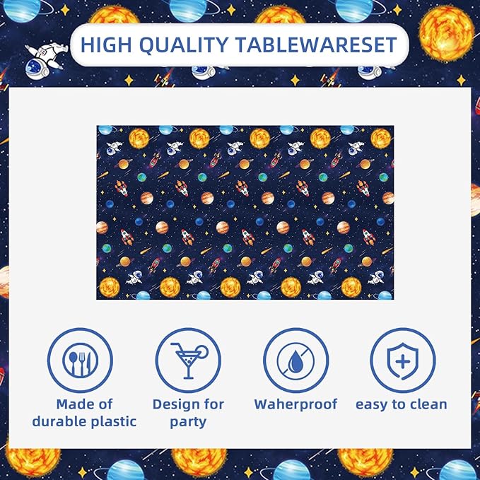 Egami 2pcs Space Tablecloth for Outer Space Decorations, 87 x 51 inches, Solar System Birthday Party Supplies