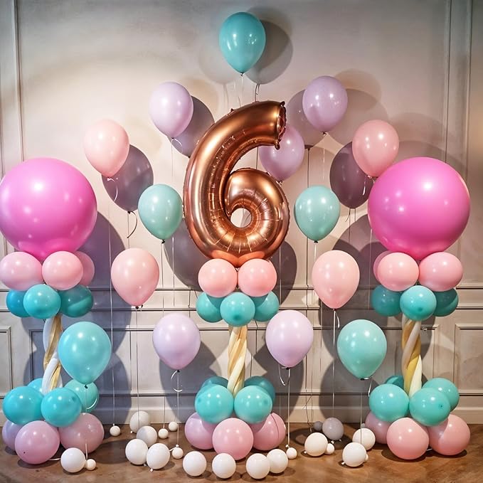 Pink Blue Purple Balloons, 60Pcs 12 Inch Pastel Macaron Pink Purple Teal Blue Gold Confetti Birthday Balloons for Girls Princess Birthday Party Wedding Baby Shower Decorations