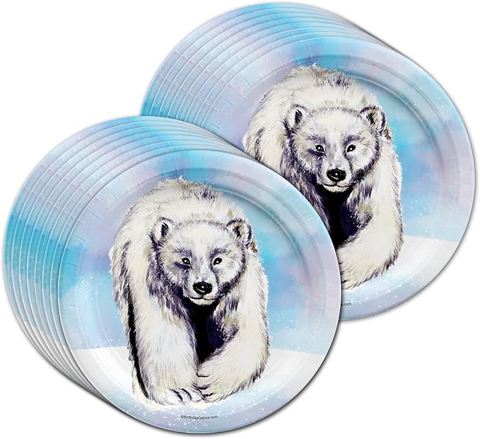 Polar Bear Birthday Party Supplies Set - Bear Party Supplies - Winter Celebrations Plates, Napkins, and Cups - Tableware Kit for 16