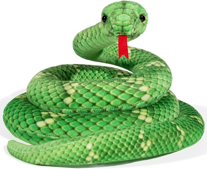 Giant Stuffed Snake, Lifelike Plush Animal, 110 in Large Toy Snake for Kids, Perfect for Birthday Present or Party Prank Prop (Green)