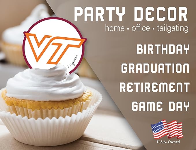 Virginia Tech Cupcake Topper Party Supplies for Football, Birthday, Graduation Party Decorations (24 Pieces) (Virginia Tech Hokies)