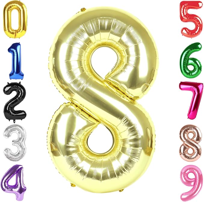 40 Inch Champagne Gold Number 8 Balloon, Giant 8 Number Balloons for 8th Birthday Decorations, Party Supplies for Baby Boy Girl, Champagne Gold Party Decor