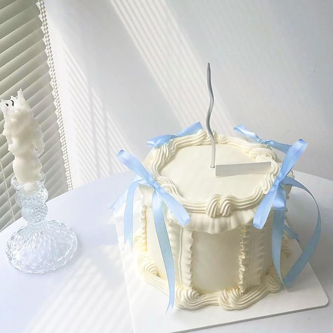Blue Bow Cake Topper 12 PCS Coquette Ribbons Bows for Cake Decorations Dessert Blue Bowknot Birthday Cake Toppers Baby Bridal Shower Wedding Party Supplies