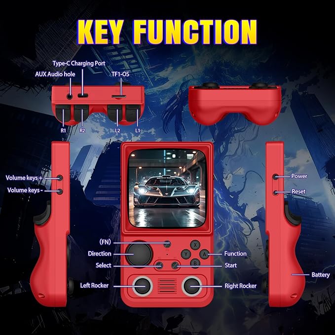 R36TMAX Upgraded Retro Handheld Game Console with 4000mAh Battery, 4.0'' IPS Screen, Retro Gaming Console with Portable Case, Supports WiFi Networked Fighting and OTG (128GB Red)