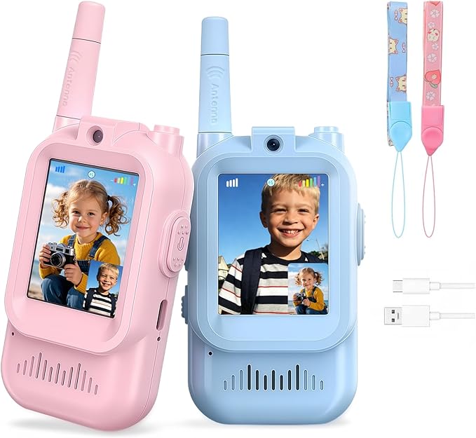 Walkie Talkies for Kids with Camera Video Walkie Talkie 2 Pack Rechargeable Long Range Kids Toys for Camping Hiking Travel Gifts for Boys & Girls Ages 3–10