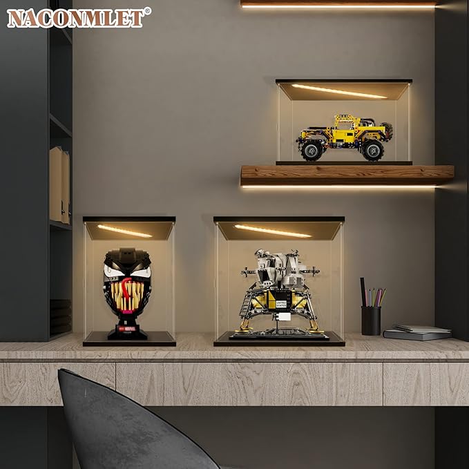 Clear Acrylic Display Case-LED-Lit-Display Boxe for Lego Sets -Dustproof Protect Showcase for Collections Display Action Figures Case(13.8"x11.8"x7.9"inch)