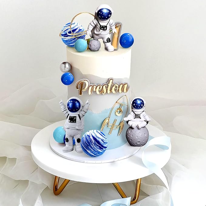 LaVenty Space Cake Toppers Outer Space Astronaut Rocket Stars Cake Decorations for Birthday Party Supplies Baby Shower