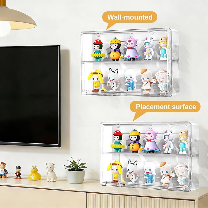 Wall-Mounted Clear Display Case for Figures, Acrylic Storage Organizers Box with Magnetic Door, Wall Dustproof Showcase for Collectibles Action Figure(1, Medium-Wide)