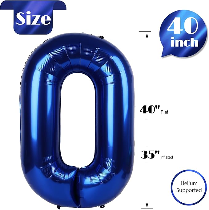 Night Blue Number 0 Balloon 40 Inch, 0 Balloon Number for 10th 20th 30th 40th 50th 60th Birthday Decorations, Night Blue Party Supplies