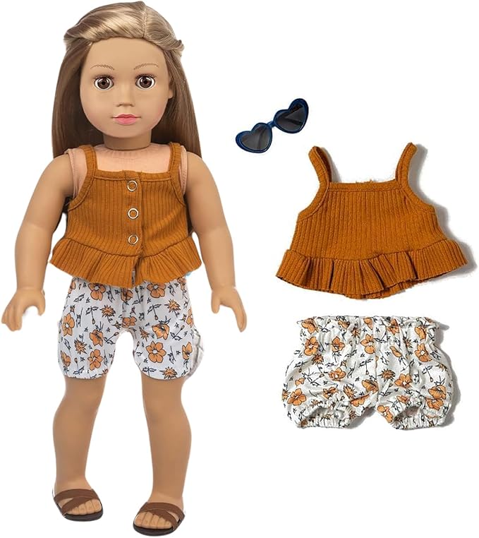 22 Pcs American 18 inch Doll Clothes Gifts and Accessories, Fit 18 inch Doll - Including 10 Sets of Various Styles Doll Clothes, Hair Clips and Sunglasses Handbags