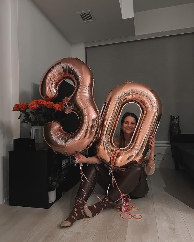 Rose Gold Number 30 Balloon 40 inch, 30 Number Balloons, 30th Birthday Decorations, 30 Year Old Women Men Rose Gold Party Supplies