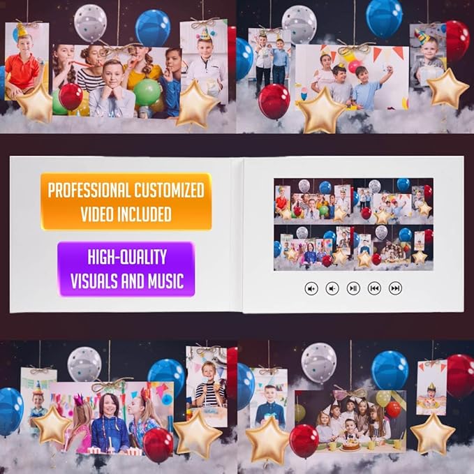 Birthday Video Card to Boys – Add 15 Photos for Personalized Slideshow – Fun for Children – 7” IPS Display, Rechargeable Battery, 4GB Storage, Gift-Ready Box
