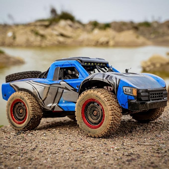 1/14 2.4GHz Remote Control High Speed Car 48KM/H 4 * 4 Off Road Vehicle Q130A RTR Car Carbon Brush Motor ESC LED Lights Battery Hobby Grade Model for Adult Hobby(Blue)