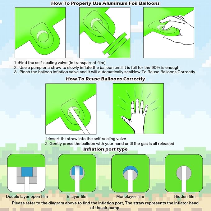 40 Inch Green Pixel Themed Number 4 Balloon Set Foil Balloon for Girls & Boys Birthday Party Decorations, Party Supplies & Favors (Number 4)