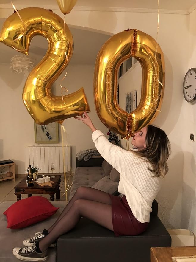 Gold 20 Number Balloon 40 Inch, Large Happy 20th Birthday Decorations for Women, Foil Balloon Number for Wedding Marriage Proposa Big Events Family Reunions Party Supplies