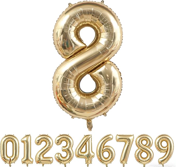 40 Inch Light Gold 8 Number Balloons Champagne Gold Giant 8 Foil Mylar Helium Large Digita Balloon for Girls Boys 8th Birthday Jumbo Balloon Anniversary Graduation Events Party Decorations Supplies