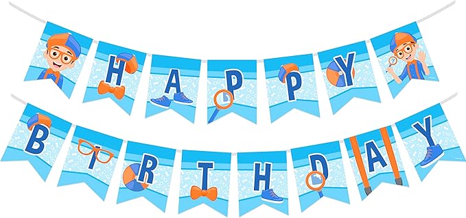 Treasures Gifted Officially Licensed Blippi Birthday Decorations - 1 Blippi Birthday Banner - Pre-strung Banner Party Supplies