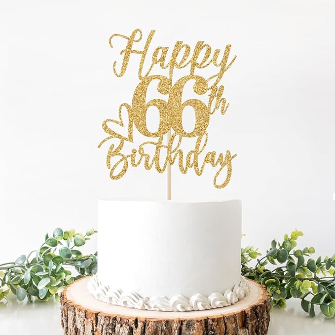 Happy 66th Birthday Cake Topper, 66th Birthday Decorations for Men/Women, Cheers to 66 Years, Hello 66, 66th Happy Birthday Party Supplies Gold Glitter