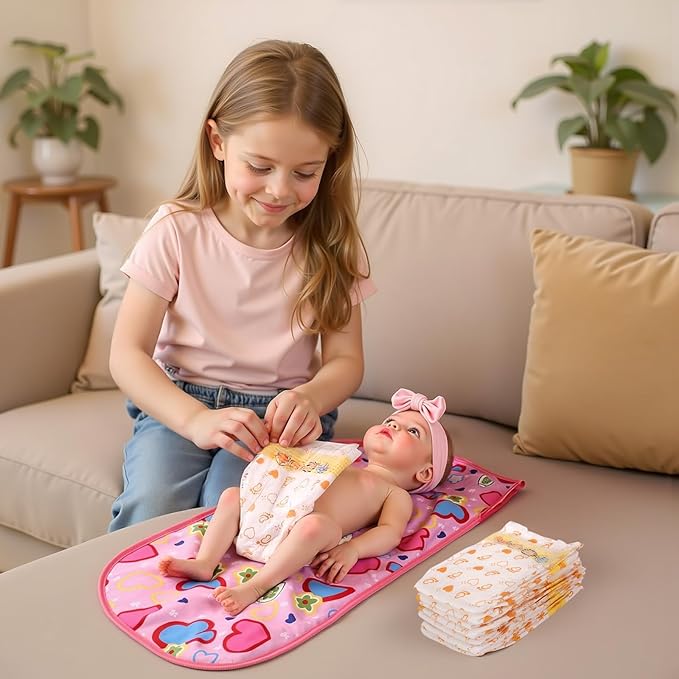 BABESIDE 30 Pcs Reborn Baby Doll Diapers Set for 17-24 Inch Babydolls, Cute Animal Patterns Babydoll Diapers Dolls Underwear for Lifelike Reborn Baby Doll Accessories