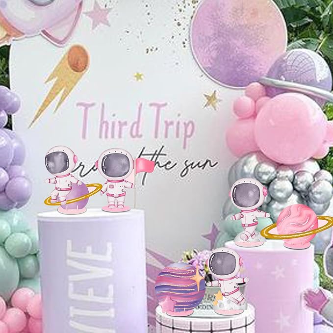 9 Pcs Outer Space Centerpieces for Tables, Space Themed Centerpieces Table Signs for Two The Moon Birthday Decorations Galaxy Party Table Decoration Planet Astronaut Party Supplies