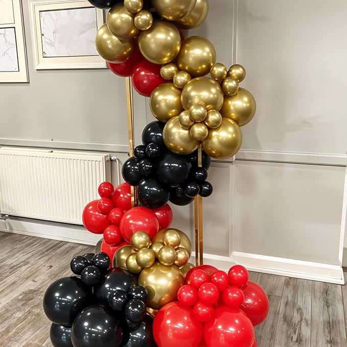 Red Black and Gold Balloons, 12 Inch Red Metallic Gold Black Confetti Balloons with Star Foil Balloon for New Years Party Casino Night Movie Night Birthday Baby Shower Decorations