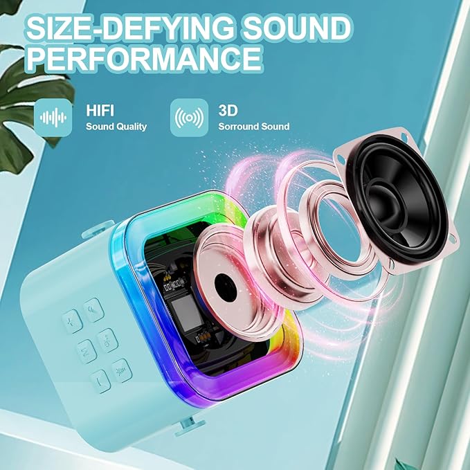 Mini Karaoke Machine for Kids & Girls with 1 Wireless Microphone, Portable Bluetooth Speaker, Christmas Birthday Gift Toy for Boys & Toddlers Ages 3, 4, 5, 6, 7, 8, 9, 10, 11, 12+ Years Old (Blue - 1)