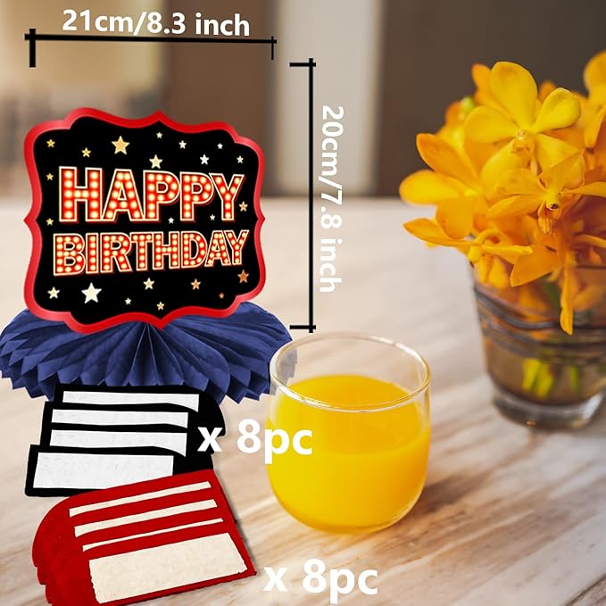 Happy Birthday Red and Black Table Honeycomb Centerpieces Balloons Theme Decor Table Decorations Table Toppers for Women Princess Birthday Party Bday Supplies Background Gold
