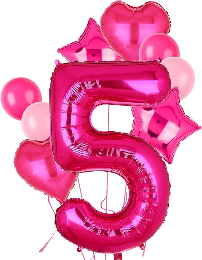40 Inch Number Balloons Hot Pink 5 Large Number Balloon Anniversary Event Celebration Bachelorette Cowgirl Let's Go Girls Pink Themed 5th Birthday Party Decor Supplies 9 Pcs