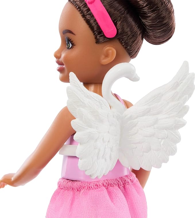 Barbie Toys, Chelsea Ballerina Set, Career Brunette Small Doll with 5 Dance-Themed Accessories Including Swan Wings