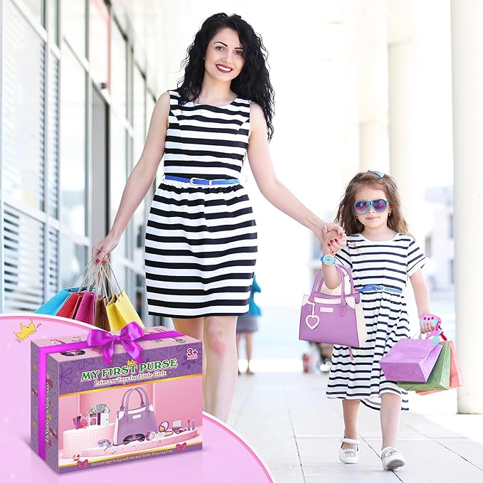 Officygnet Girls Toys for 3 4 5 6 7 8 Year Old - Pretend Princess Play Purse Toys for Little Girl, Toddler Purse with Accessories, Kids Toy Purse Birthday for Girls Ages 2-4 3-5 4-5 6-8 (Purple)