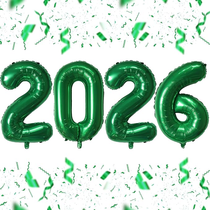 KALOR 16 Inch 2026 Green Foil Number Balloons, 2026 New Years Decorations for 2026 Happy New Year Eve and Graduations Party Supplies