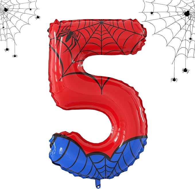 40 Inch Giant Spider Theme Number Foil Balloons - Large Number 5 Balloons for Kids' Birthday Anniversary Party Decorations Supplies (Numbers 0-9 Available)