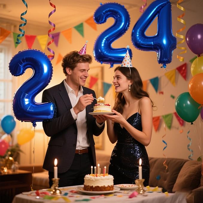 40 Inch Navy blue Number 24 Digital Balloon,Jumbo Mylar Foil Helium Balloon for 24 Balloons for Birthday Party,Wedding Anniversary Party Decorations