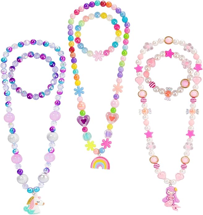 PinkSheep Toddler Jewelry Kids Necklace Choker and Bracelet 3 Pack 9pcs, Little Girls Jewelry In Box, Flower Girl Gift Kids Girls Accessories